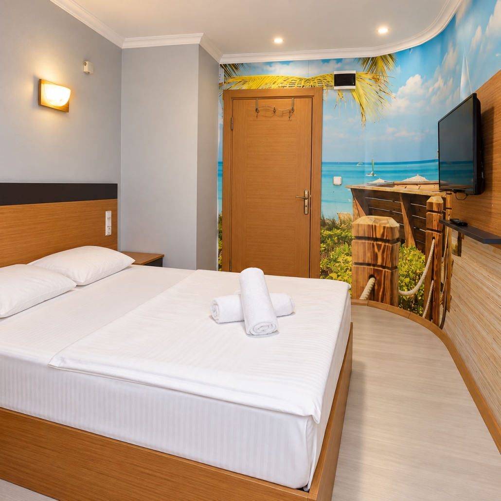 Tek kişilik oda için temsili otel odası konsept fotoğrafı